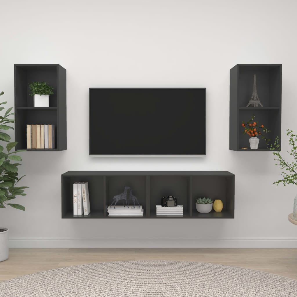 Nástěnné Tv Skříňky 4 Ks Šedé Kompozitní Dřevo