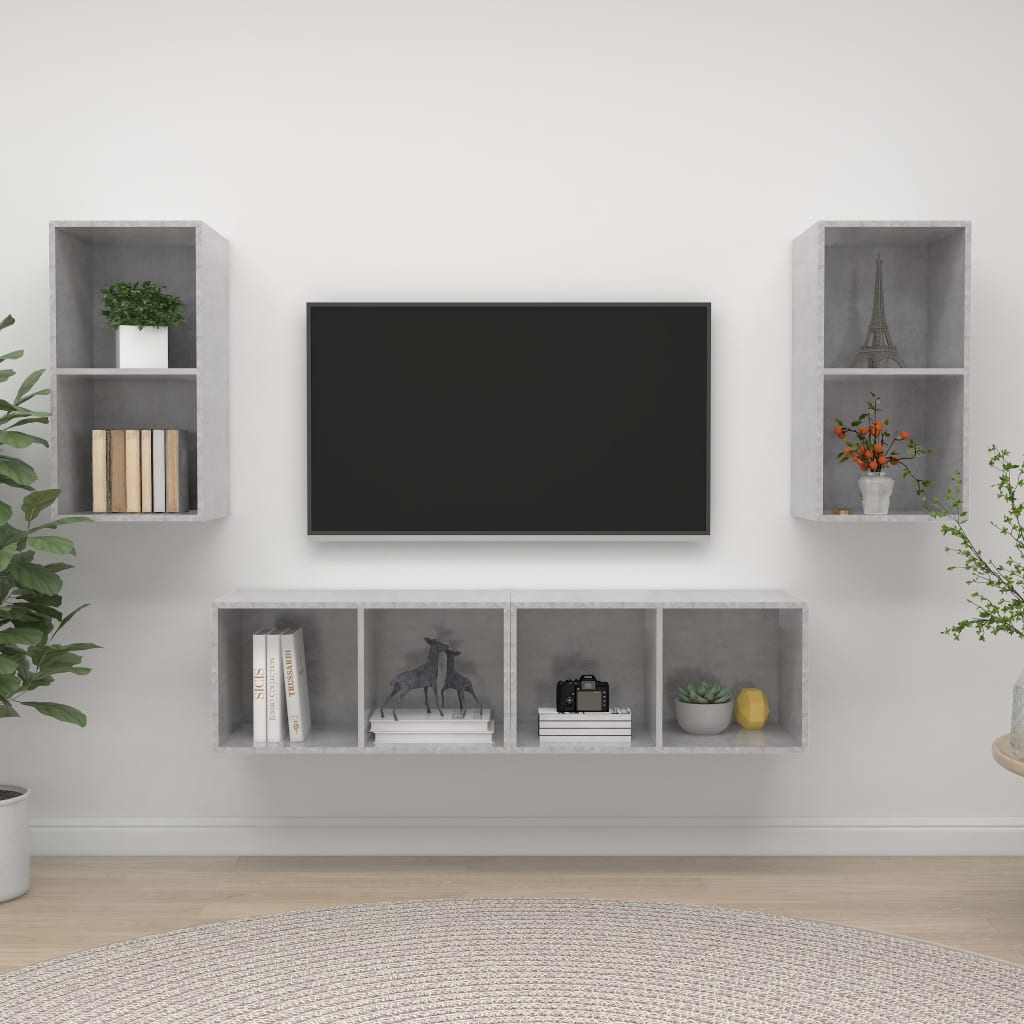Nástěnné Tv Skříňky 4 Ks Šedé Kompozitní Dřevo