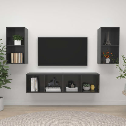 Nástěnné Tv Skříňky 4 Ks Šedé Kompozitní Dřevo