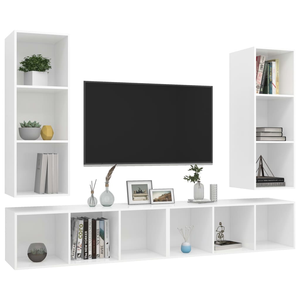 Nástěnné Tv Skříňky 4 Ks Bílé Dřevotříska