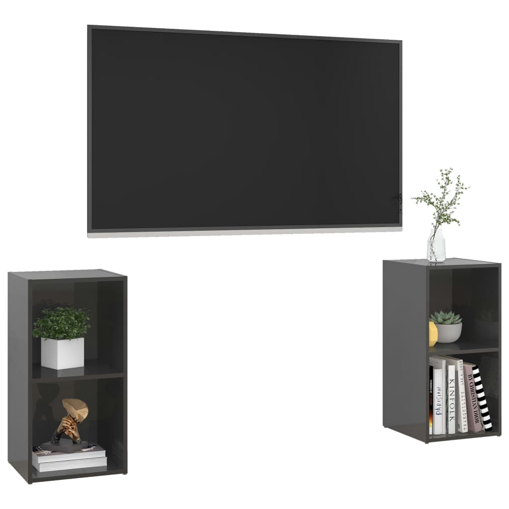 Tv Skříňky 2 Ks Šedé Vysoký Lesk 72X35X36,5 Cm Kompozitní Dřevo Šedá S Vysokým Leskem