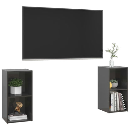 Tv Skříňky 2 Ks Šedé Vysoký Lesk 72X35X36,5 Cm Kompozitní Dřevo Šedá S Vysokým Leskem