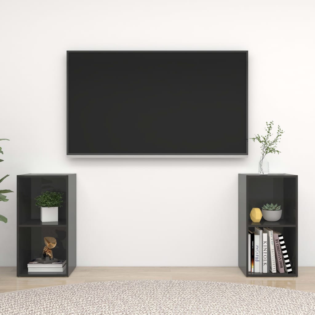 Tv Skříňky 2 Ks Šedé Vysoký Lesk 72X35X36,5 Cm Kompozitní Dřevo Šedá S Vysokým Leskem