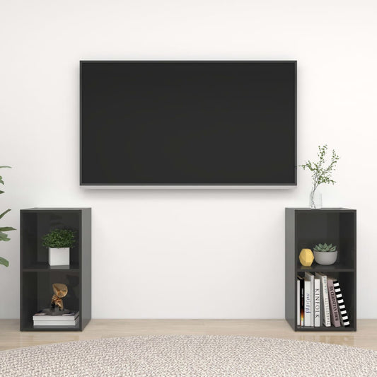 Tv Skříňky 2 Ks Šedé Vysoký Lesk 72X35X36,5 Cm Kompozitní Dřevo Šedá S Vysokým Leskem