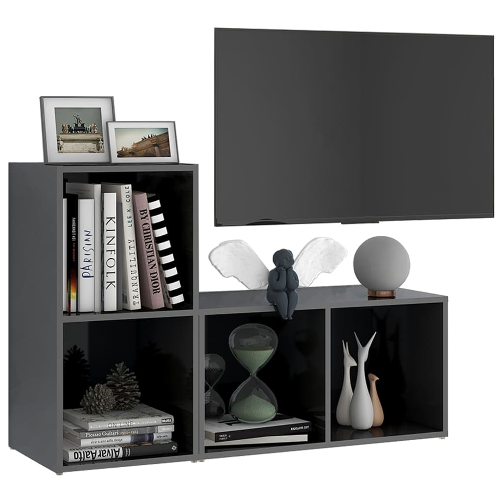 Tv Skříňky 2 Ks Šedé Vysoký Lesk 72X35X36,5 Cm Kompozitní Dřevo