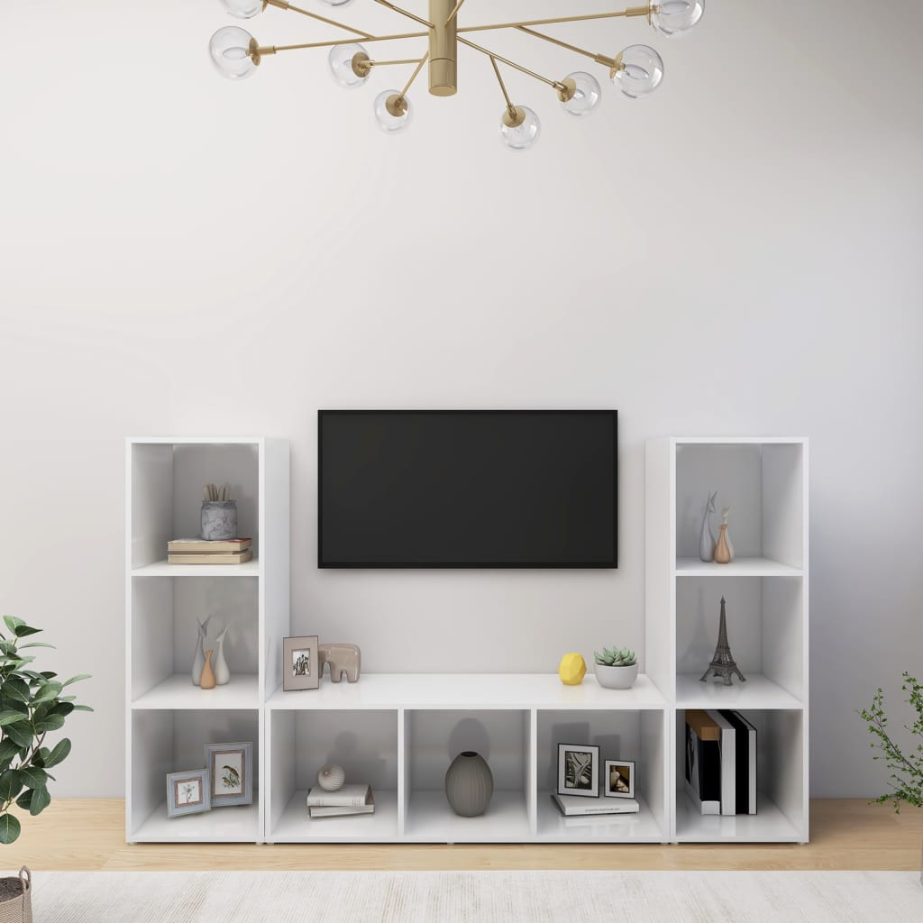 Tv Skříňky 3 Ks Bílé 107 X 35 X 37 Cm Dřevotříska