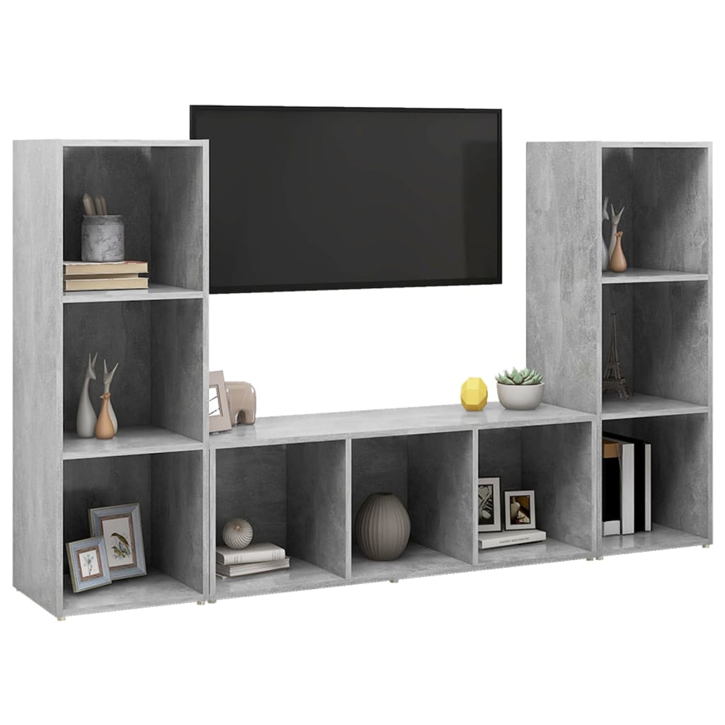 Tv Skříňky 3 Ks Betonově Šedé 107 X 35 X 37 Cm Dřevotříska