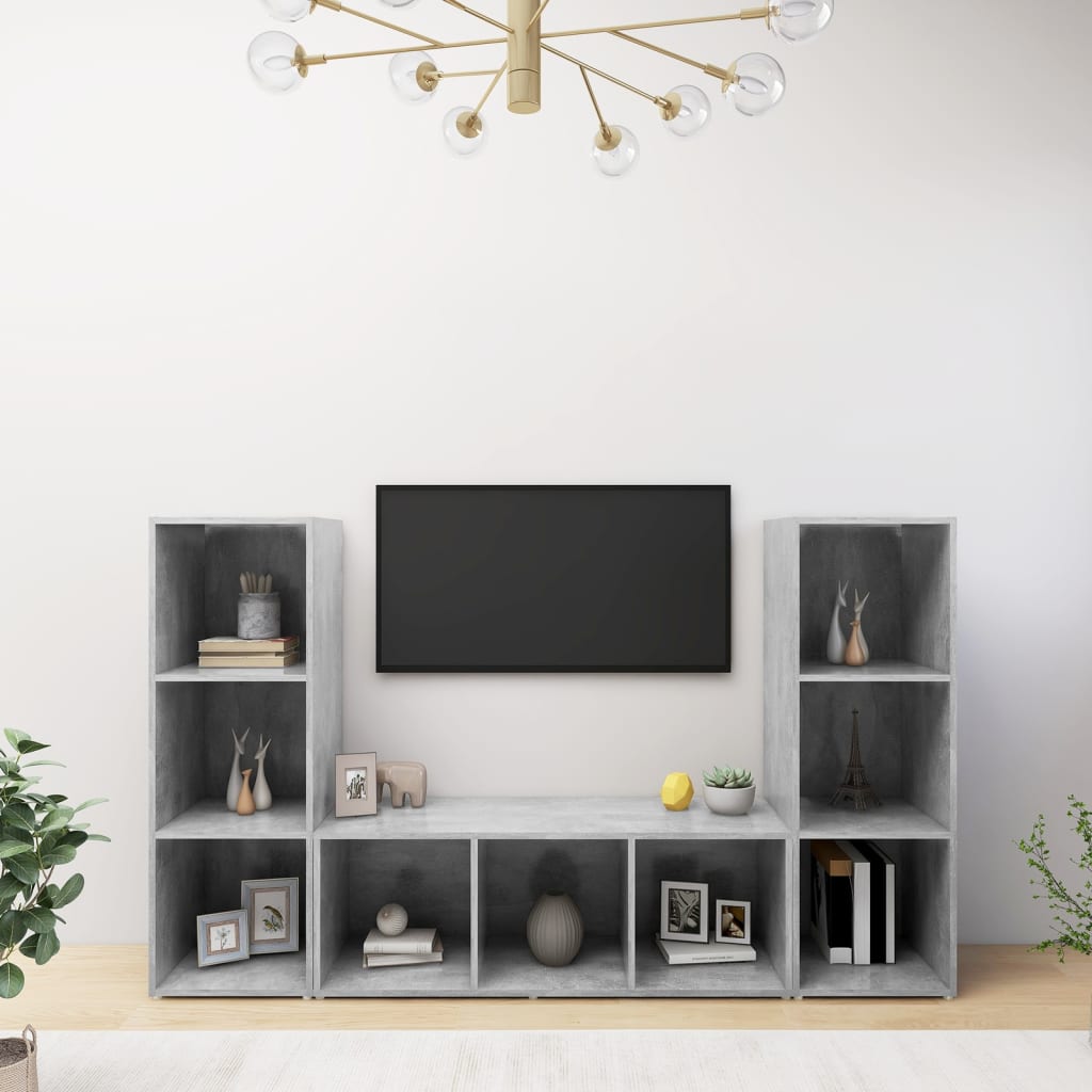 Tv Skříňky 3 Ks Betonově Šedé 107 X 35 X 37 Cm Dřevotříska
