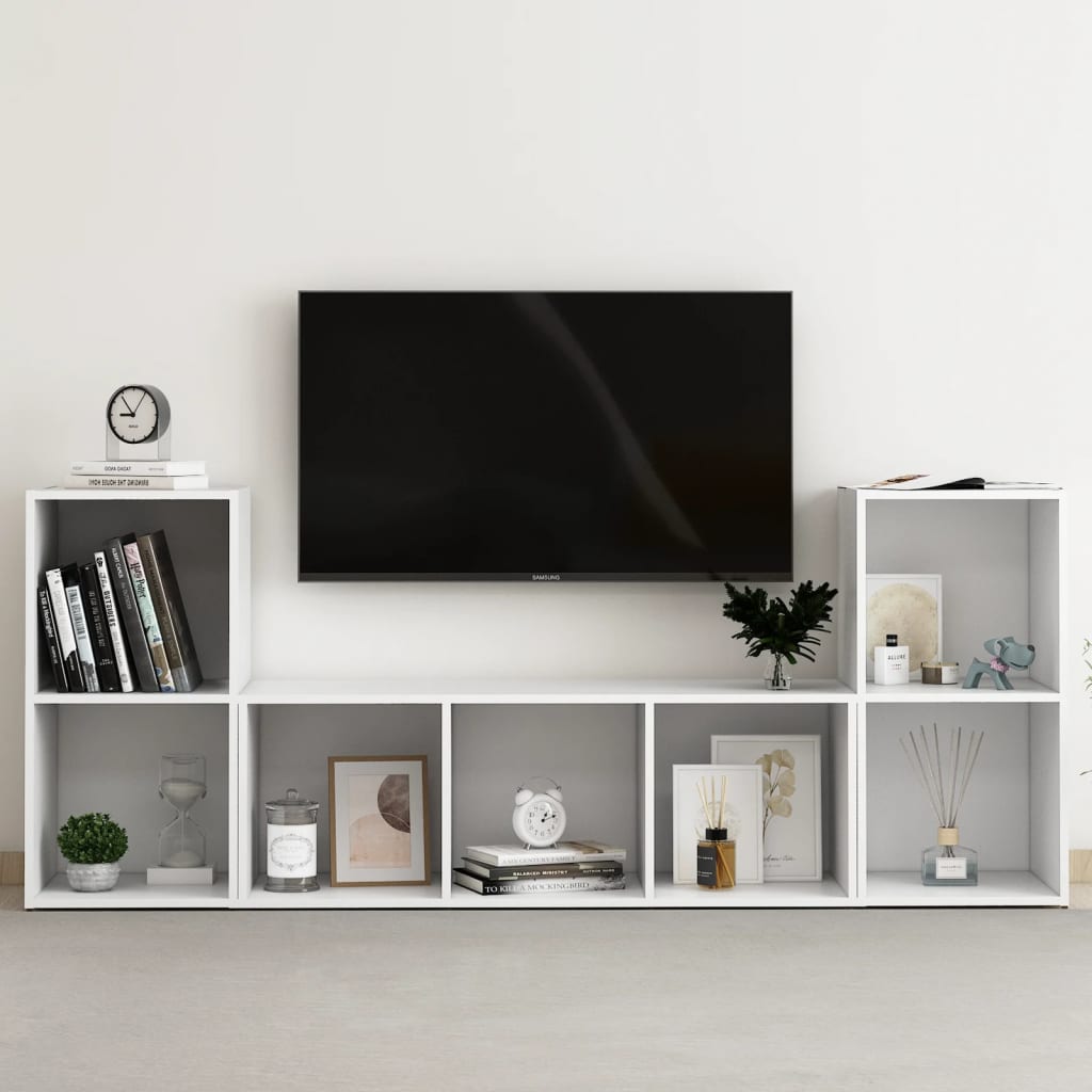 3Dílný Set Tv Skříněk Bílý Dřevotříska