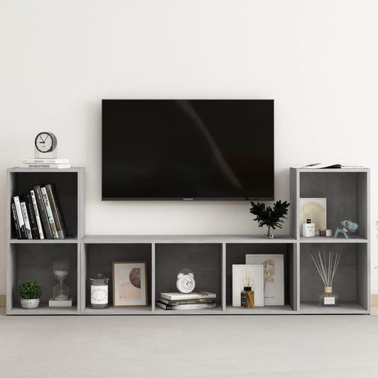 3Dílný Set Tv Skříněk Betonově Šedý Dřevotříska