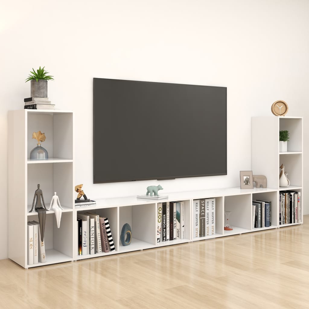 Tv Skříňky 4 Ks Bílé 107 X 35 X 37 Cm Dřevotříska