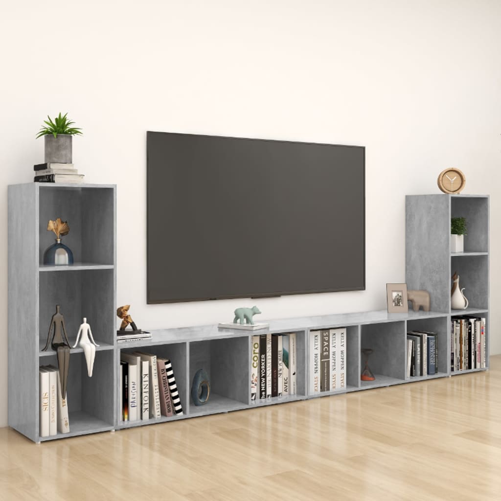 Tv Skříňky 4 Ks Betonově Šedé 107 X 35 X 37 Cm Dřevotříska