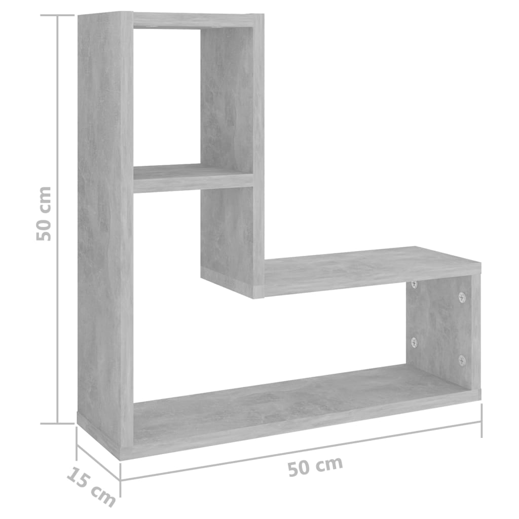 Nástěnné Police 2 Ks Betonově Šedé 50X15X50 Cm Kompozitní Dřevo