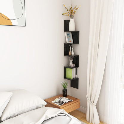 Nástěnná Rohová Police Černá Lesklá 20X20X127,5 Cm Dřevotříska