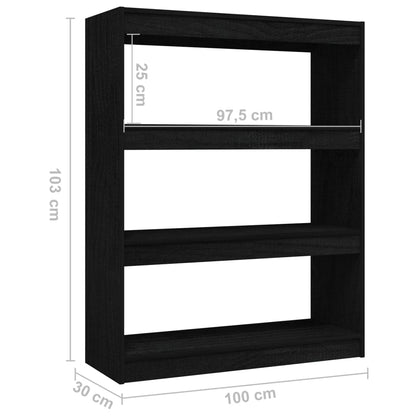 Knihovna / Dělicí Stěna Černá 100X30X Masivní Borovice Černá