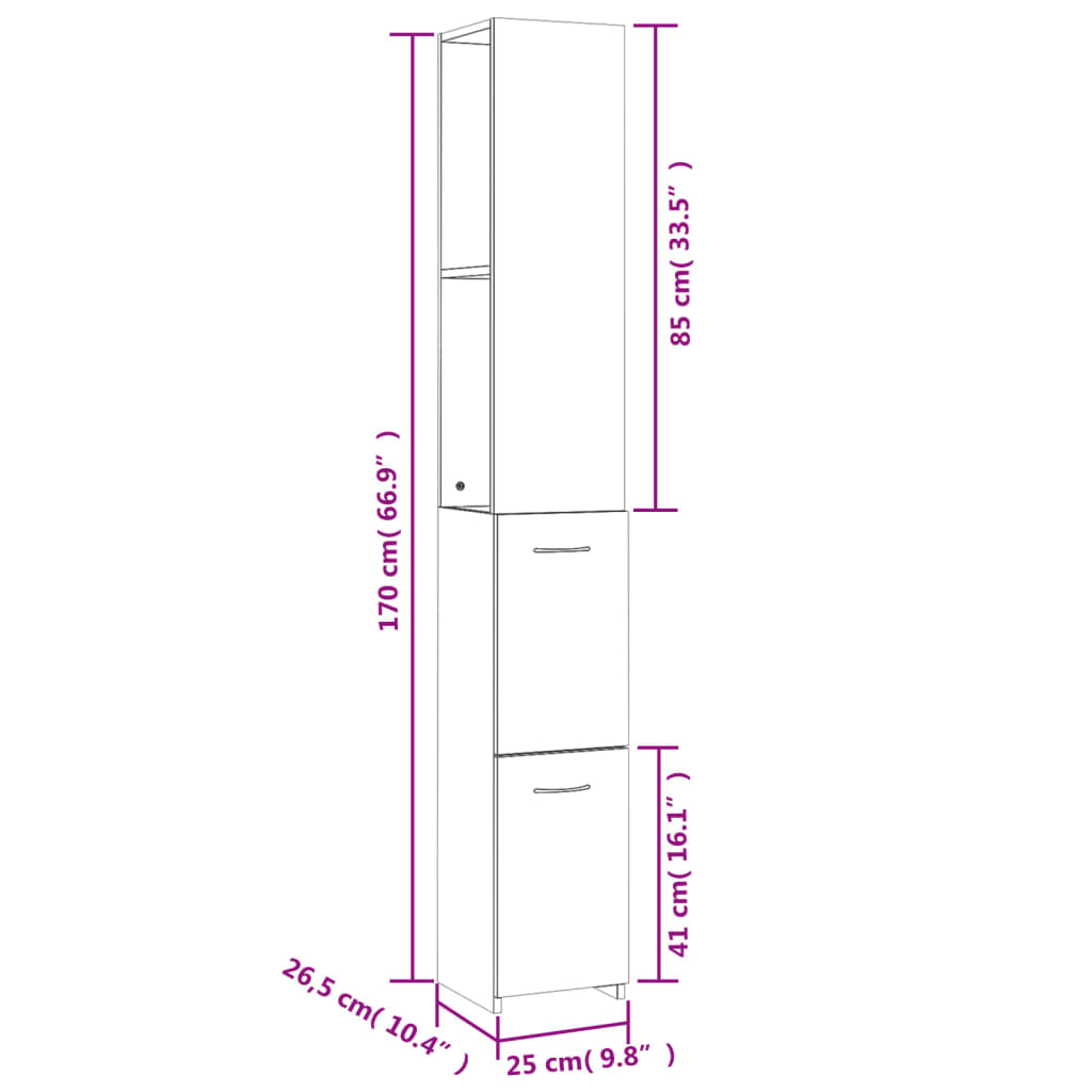 Koupelnová Skříňka Betonově Šedá 25X26,5X170Cm Kompozitní Dřevo
