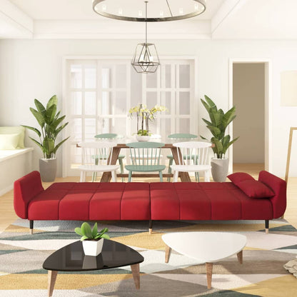 2Místná Rozkládací Pohovka Se 2 Polštáři Vínová Samet