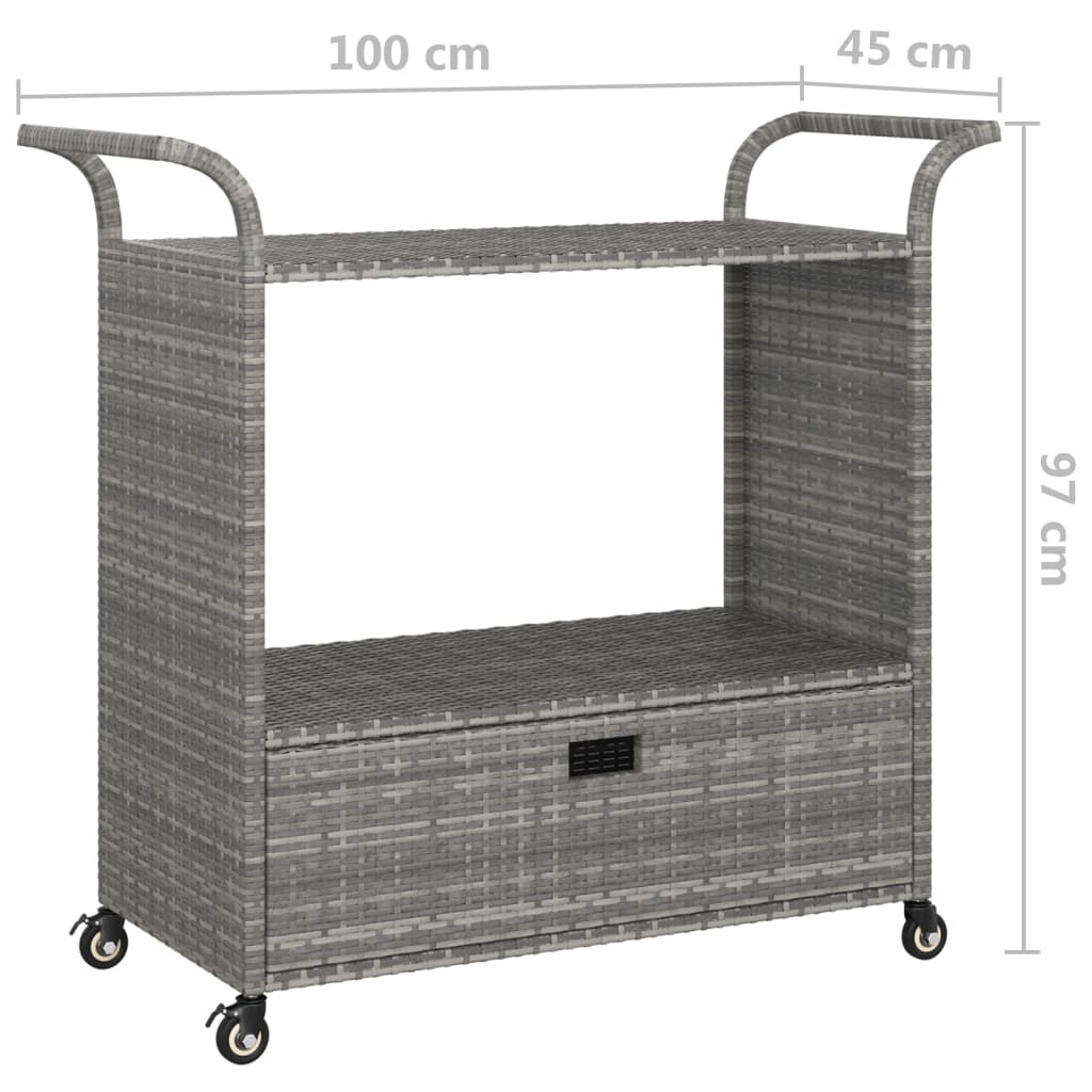 Barový Vozík Se Zásuvkou Šedý 100 X 45 X 97 Cm Polyratan