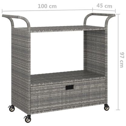 Barový Vozík Se Zásuvkou Šedý 100 X 45 X 97 Cm Polyratan