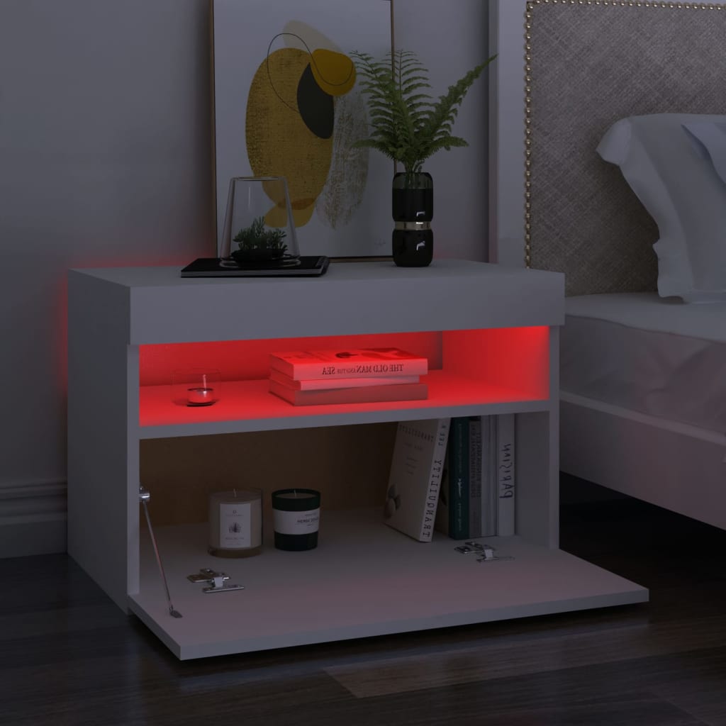 Noční Stolek S Led Osvětlením Bílý 60X35X40 Kompozitní Dřevo
