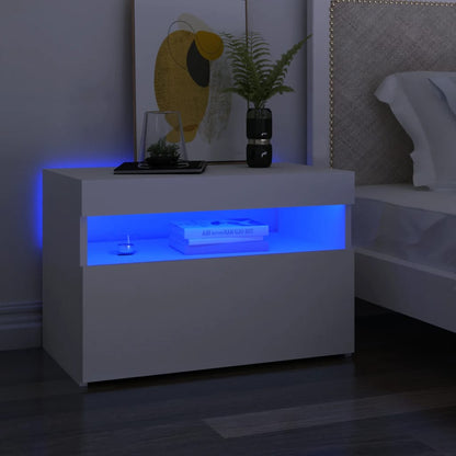 Noční Stolek S Led Osvětlením Bílý 60X35X40 Kompozitní Dřevo