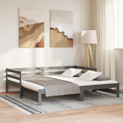 Výsuvná Válenda Šedá Masivní Borovice 2 X (90 X 200) Cm