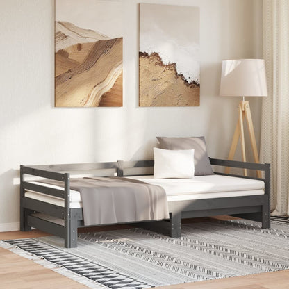 Výsuvná Válenda Šedá Masivní Borovice 2 X (90 X 200) Cm