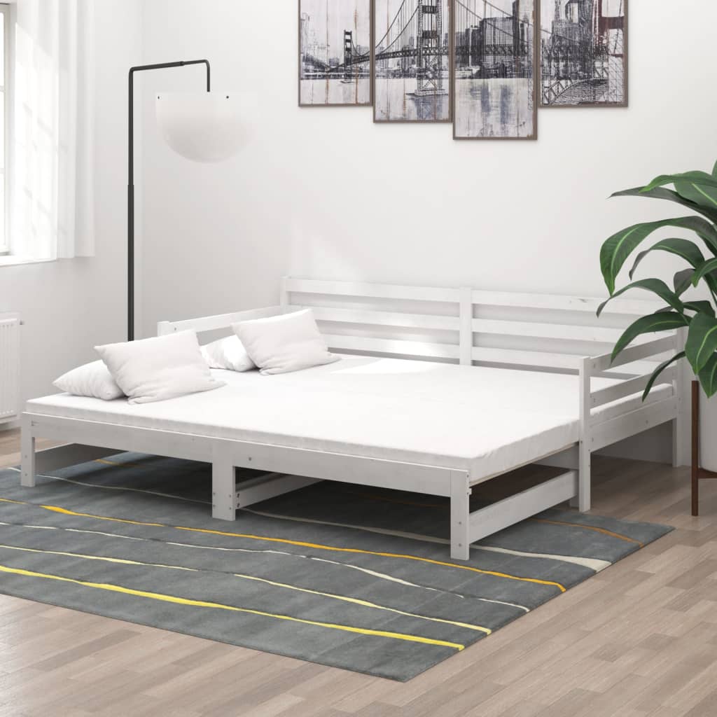 Výsuvná Válenda Bílá Masivní Borovice 2 X (90 X 200) Cm