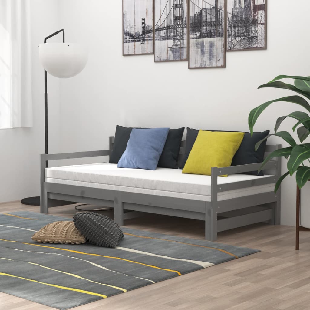 Výsuvná Válenda Šedá Masivní Borovice 2 X (90 X 200) Cm
