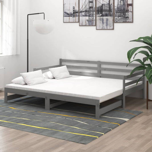 Výsuvná Válenda Šedá Masivní Borovice 2 X (90 X 200) Cm