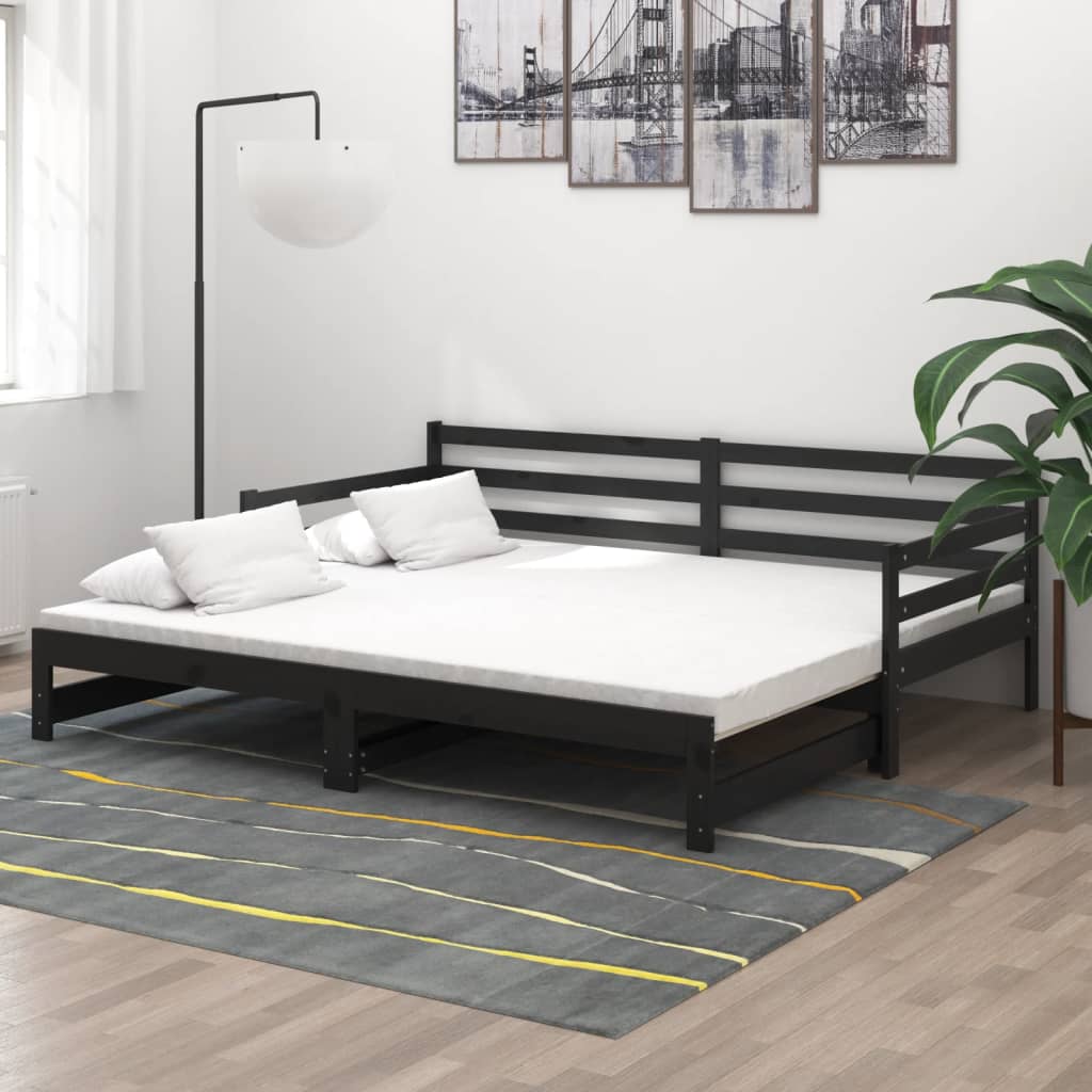 Výsuvná Válenda Šedá Masivní Borovice 2 X (90 X 200) Cm