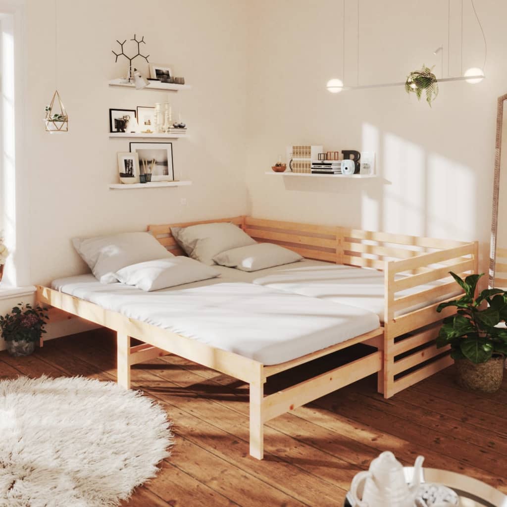 Výsuvná Válenda Šedá Masivní Borovice 2 X (90 X 200) Cm