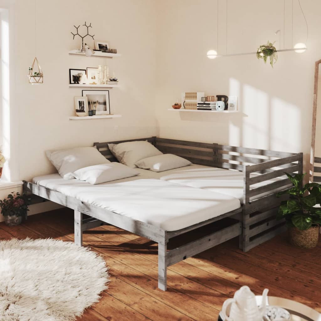Výsuvná Válenda Šedá Masivní Borovice 2 X (90 X 200) Cm