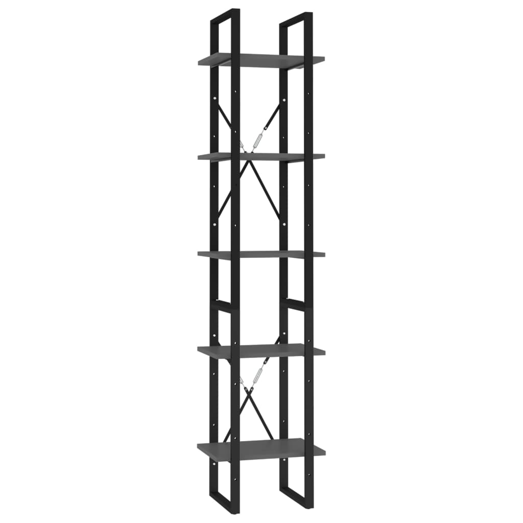 Knihovna S 5 Policemi Šedá 40 X 30 X 175 Cm Kompozitní Dřevo