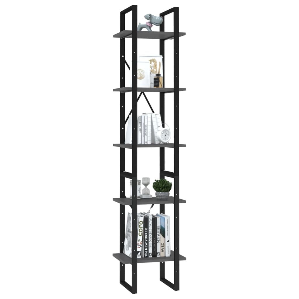 Knihovna S 5 Policemi Šedá 40 X 30 X 175 Cm Kompozitní Dřevo