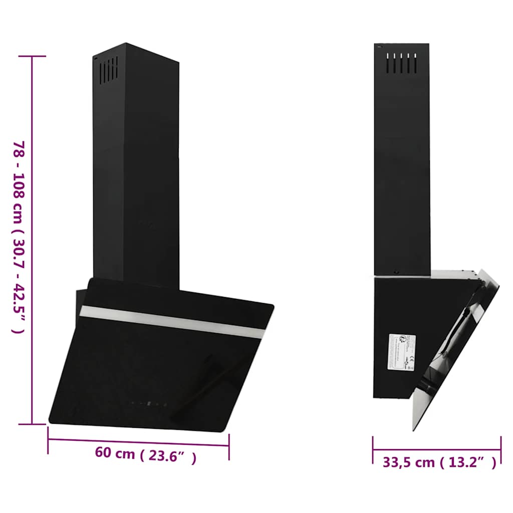 Nástěnná Digestoř 60 Cm Ocel A Tvrzené Sklo Černá