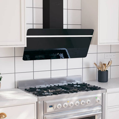 Nástěnná Digestoř 90 Cm Ocel A Tvrzené Sklo Černá