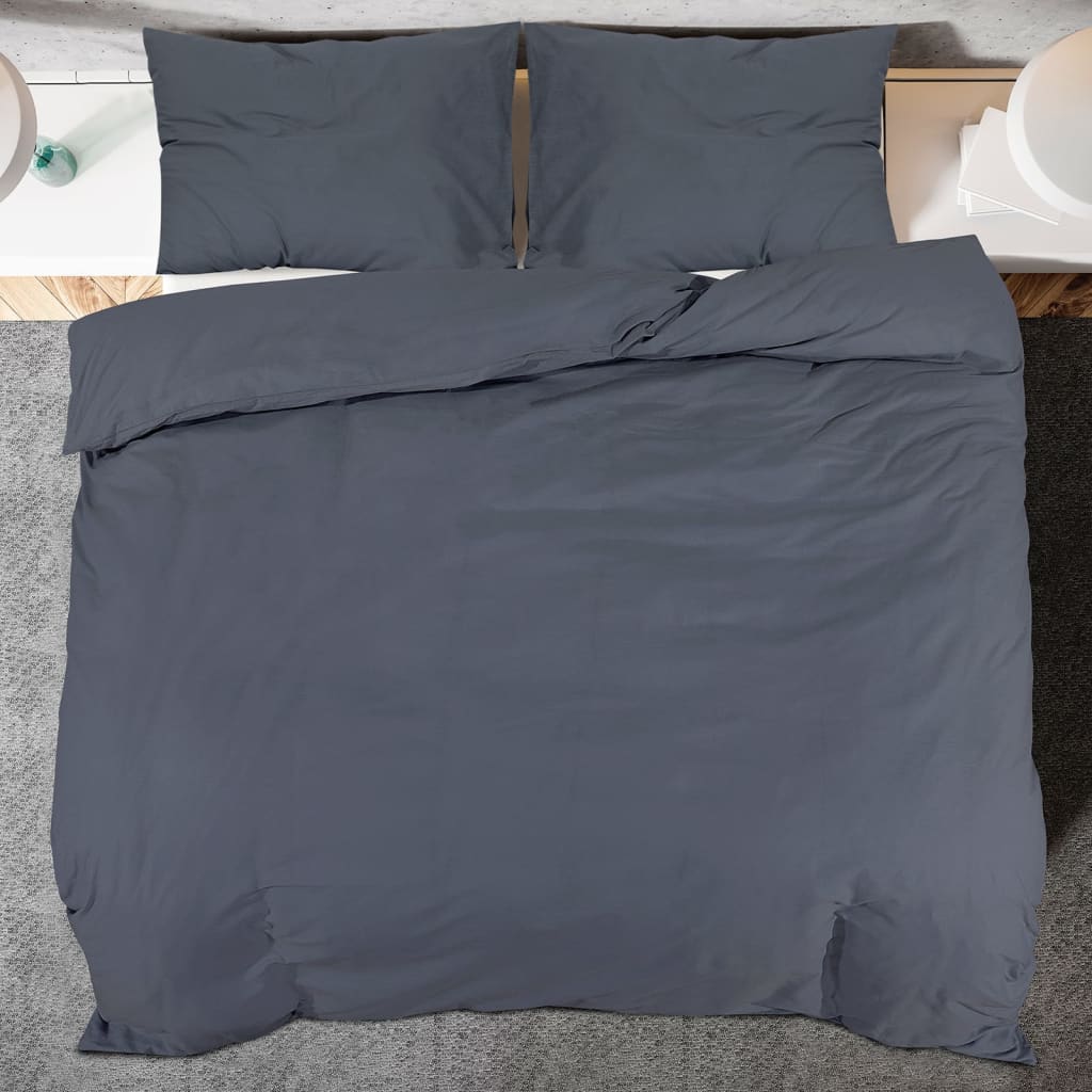 Sada Ložního Prádla 200 X 200 Cm Lehké Mikrovlákno Antracitová