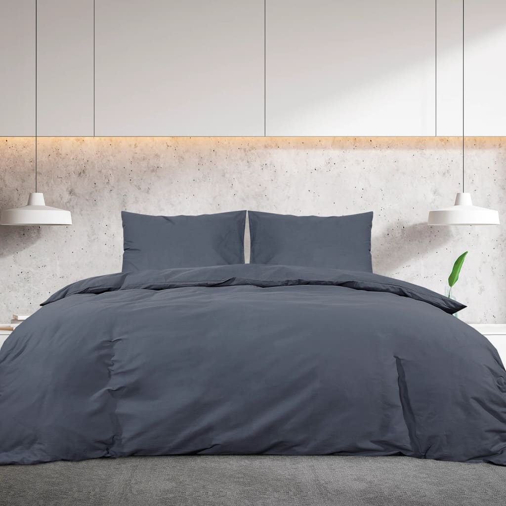 Sada Ložního Prádla 200 X 200 Cm Lehké Mikrovlákno Antracitová