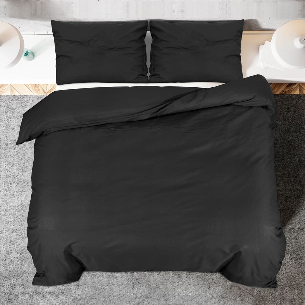 Sada Ložního Prádla Černá 200 X 200 Cm Lehké Mikrovlákno Černá