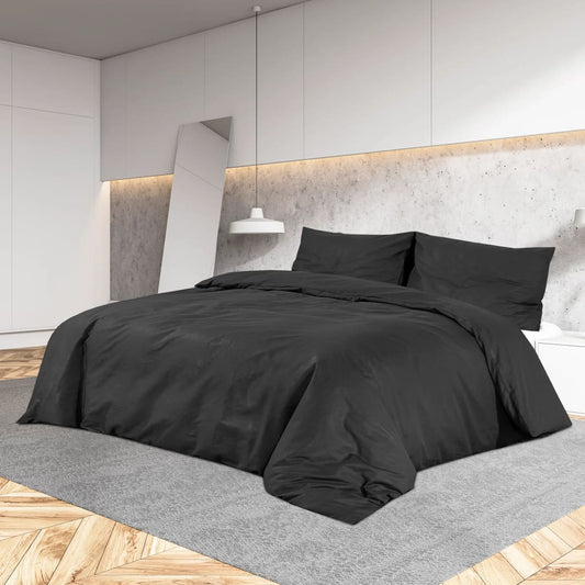 Sada Ložního Prádla Černá 200 X 200 Cm Lehké Mikrovlákno Černá