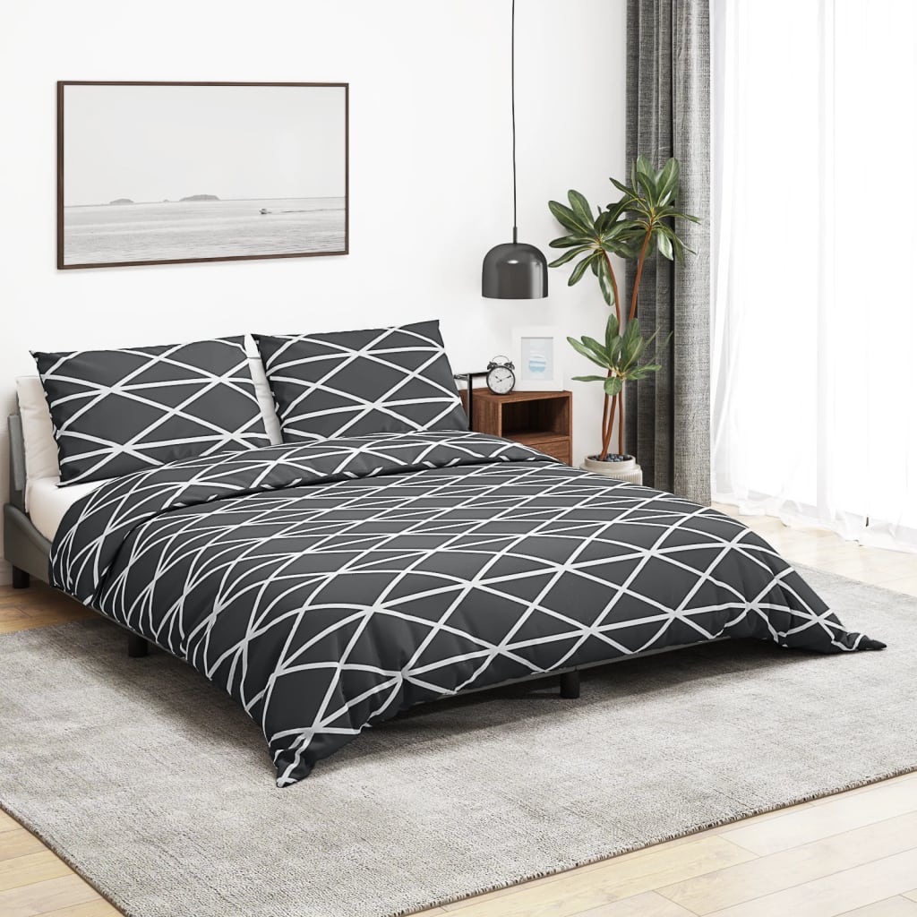Sada Ložního Prádla Šedá 135 X 200 Cm Bavlna Tmavě Šedá A Bílá