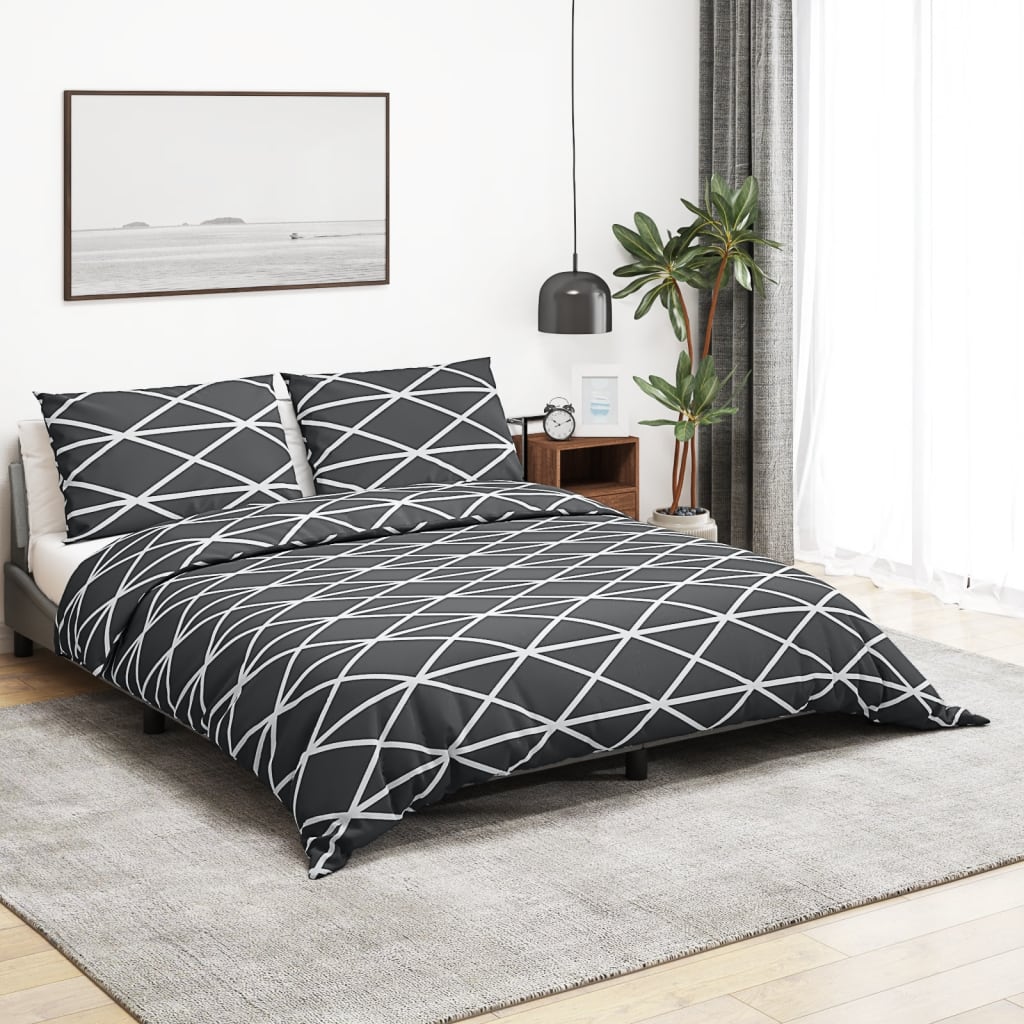 Sada Ložního Prádla Šedá 200 X 200 Cm Bavlna Tmavě Šedá A Bílá
