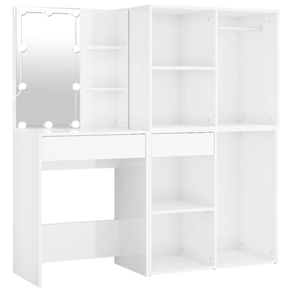 Led Toaletní Stolek Se 2 Skříňkami Lesklý Bílý Kompozitní Dřevo