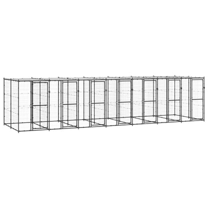 Venkovní Psí Kotec Se Střechou Ocel 7,26 M² Černo-Stříbrný