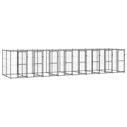 Venkovní Psí Kotec Se Střechou Ocel 7,26 M² Černo-Stříbrný