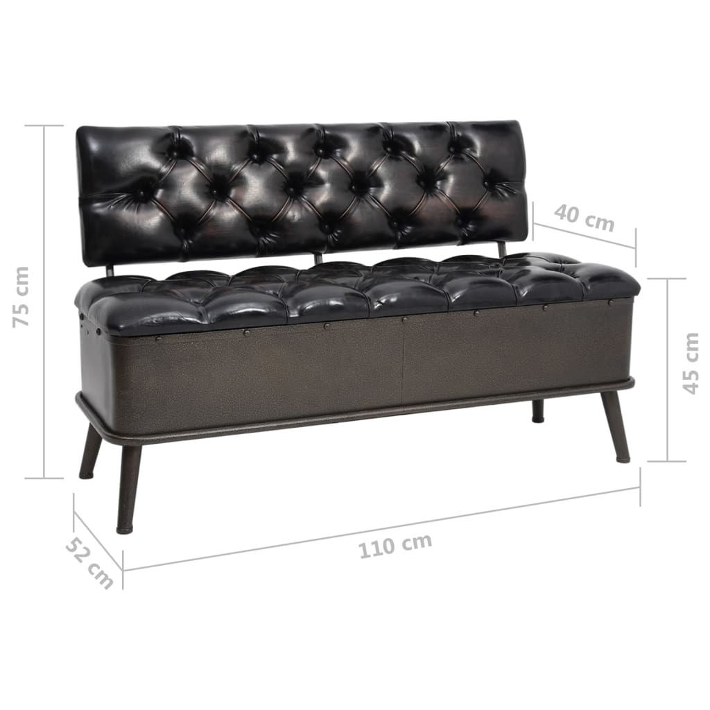 Úložná Lavice S Opěradlem 110 Cm Černá Umělá Kůže