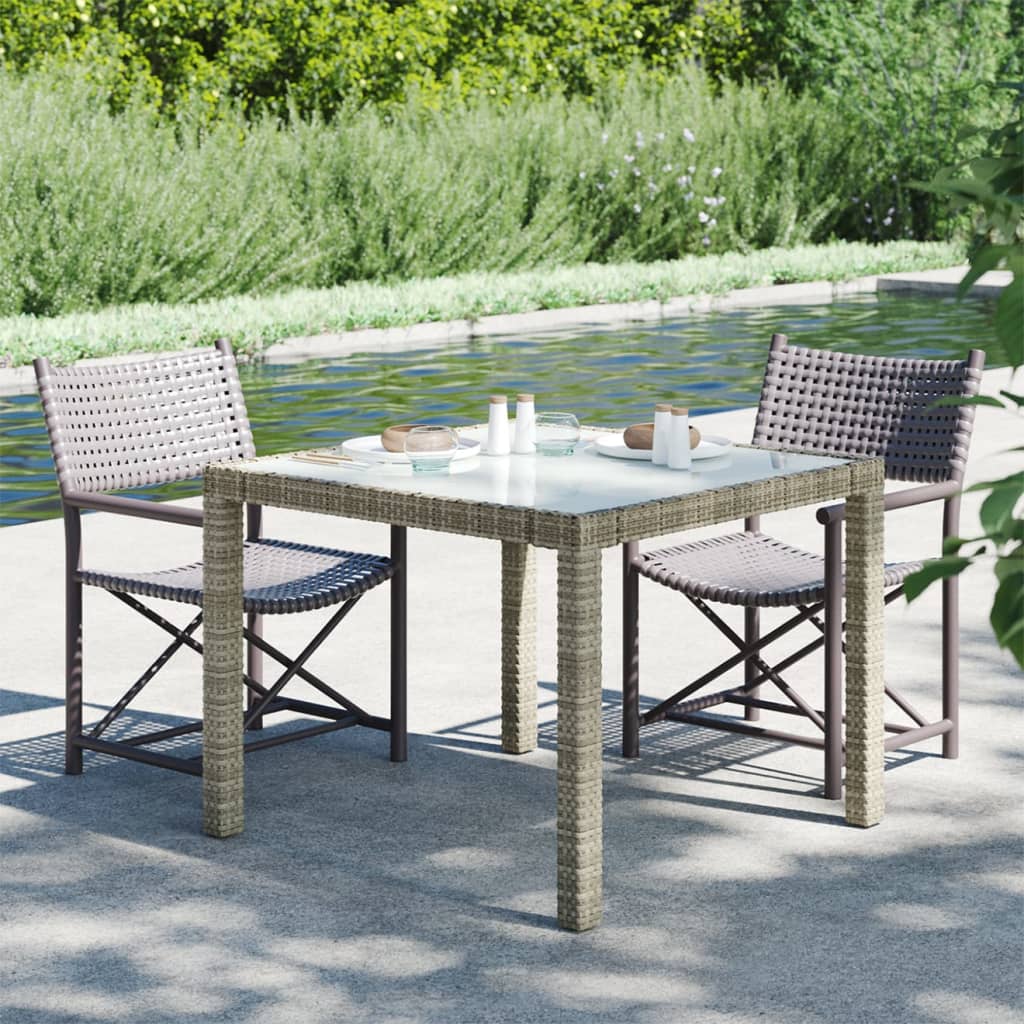 Zahradní Stůl 90 X 90 X 75 Cm Tvrzené Sklo A Polyratan Šedý