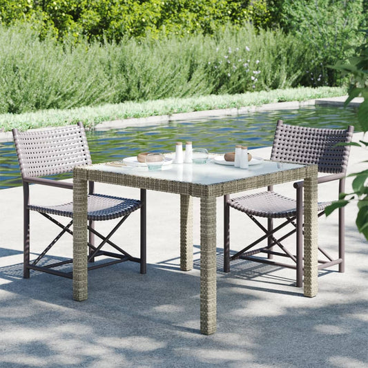 Zahradní Stůl 90 X 90 X 75 Cm Tvrzené Sklo A Polyratan Šedý