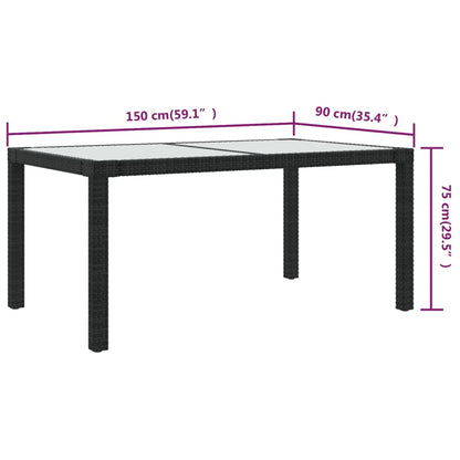 Zahradní Stůl 150 X 90 X 75 Cm Tvrzené Sklo A Polyratan Černý